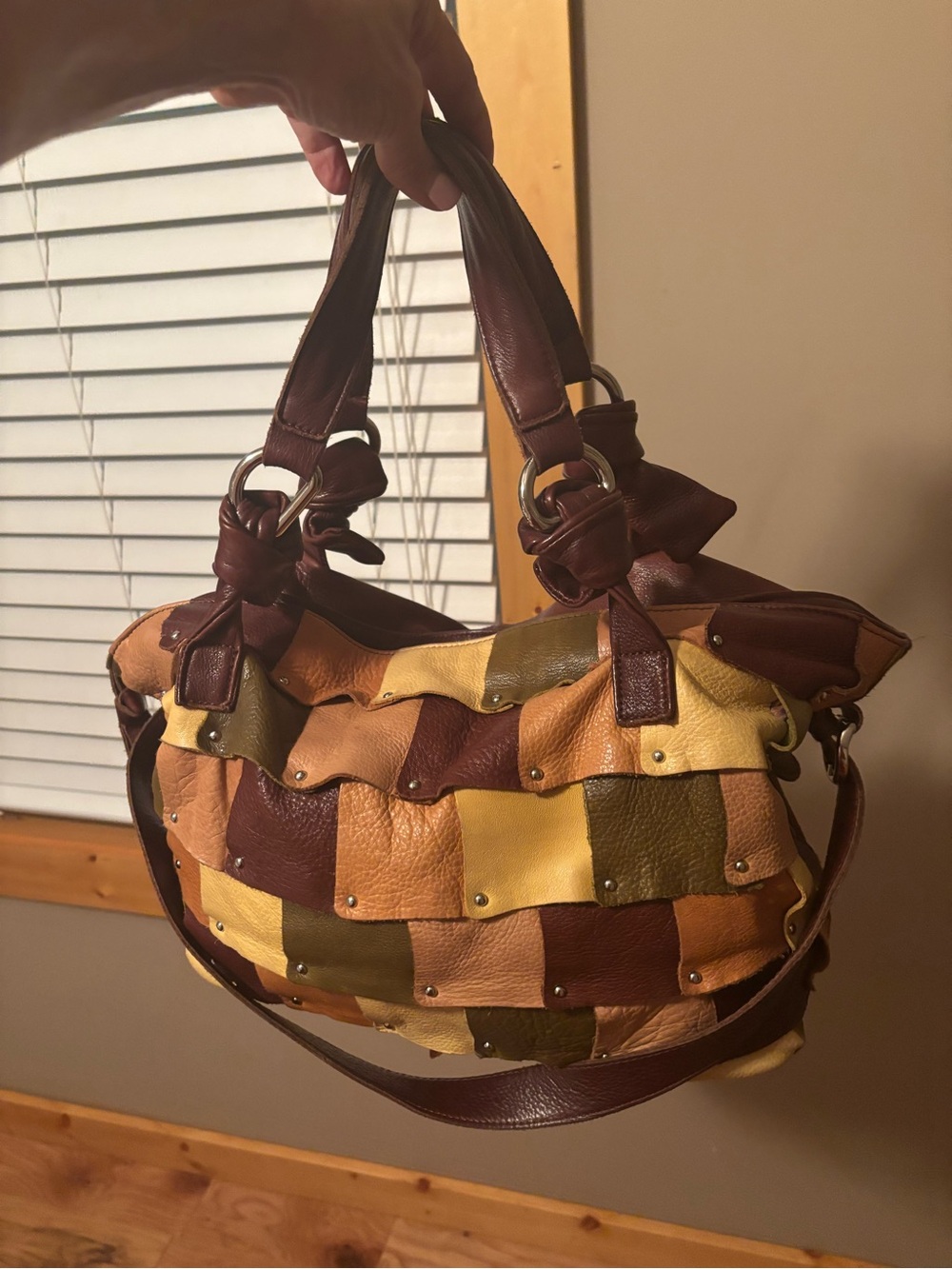 Makowsky Leather Studded Patchwork Slouchy Hobo EUC Y2K - Picture 2 of 8